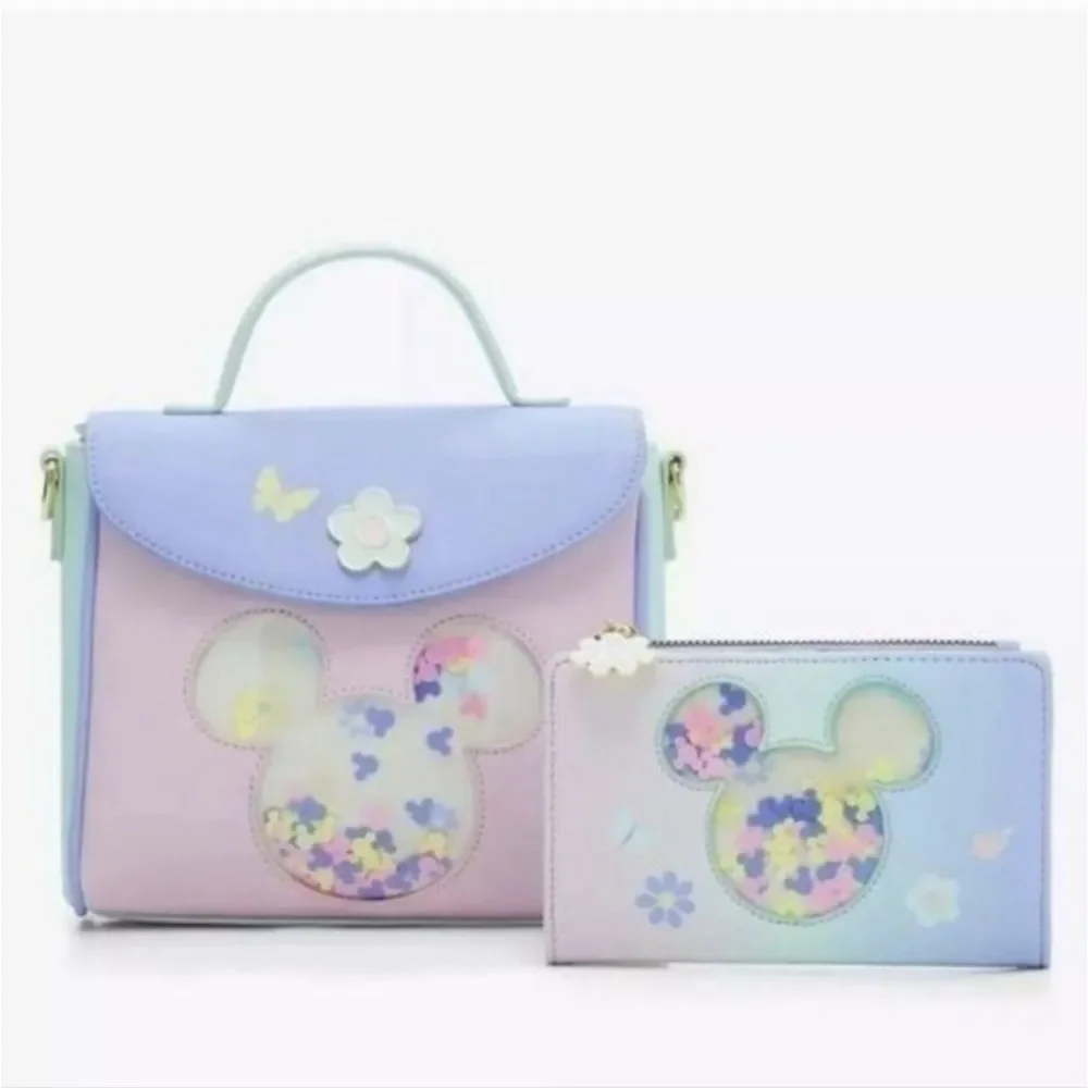 Her Universe Mickey Mouse Floral Pastel Colors Crossbody Bag & Wallet Set NWT